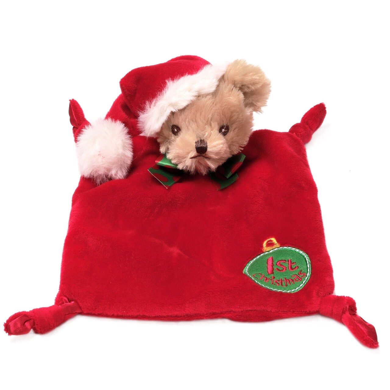 Bearington Baby Wee 1st Christmas, 8 x 7 Inch Small Teddy Bear Holiday Stuffed Animal, Christmas Baby Blanket, Santa Security Blanket